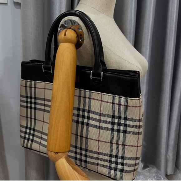BURBERRY VINTAGE LINEN  TOTE LEATHER AUTHENTIC - Picture 9 of 12